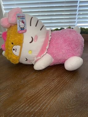 NWT- Hello Kitty Pink and White Soft Plushy with Pink Bow